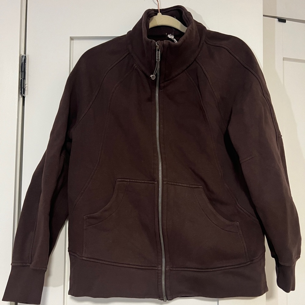Scuba Oversized Funnel Neck Full Zip Long in Espresso